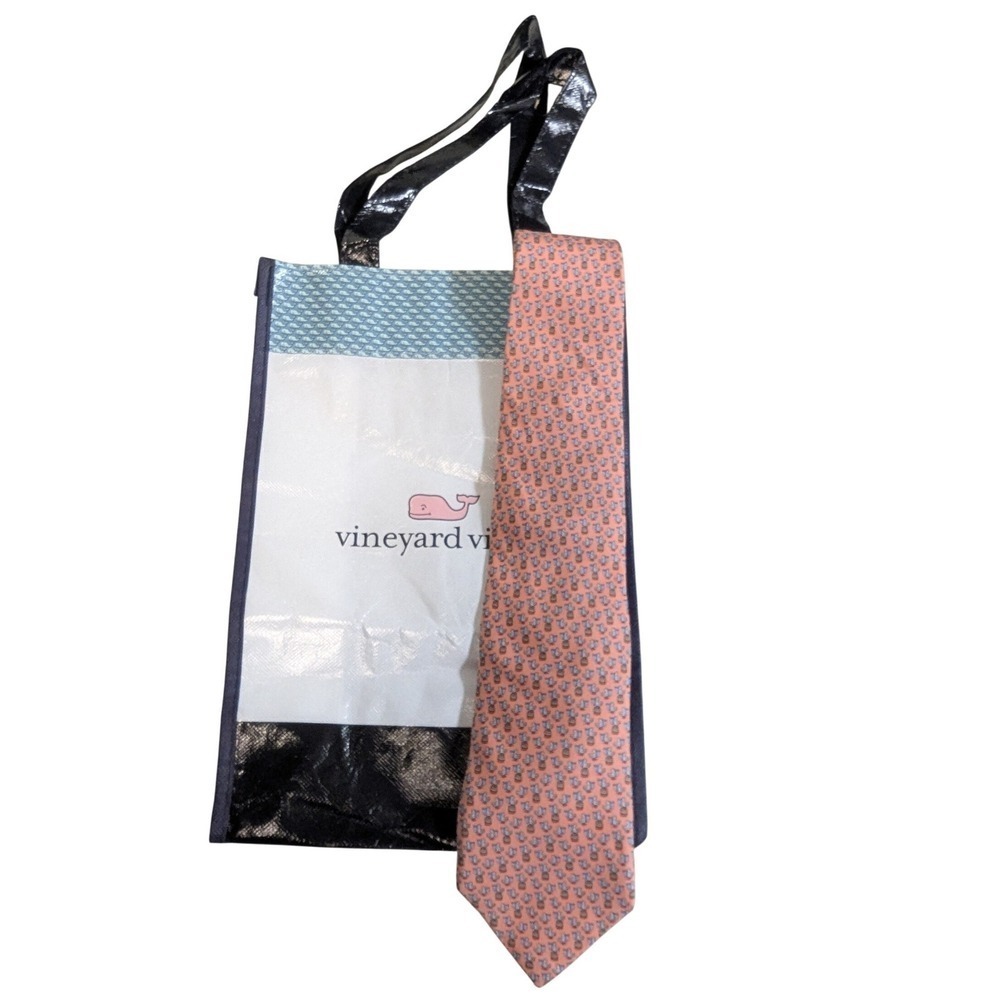 Vineyard Vines Men's Silk Tie Pink Pelican & Fish Bucket Made in USA + Bag